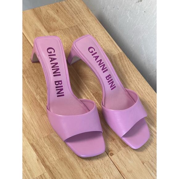 Gianni Bini Pink Leather Block Heel Mules Slides Women's Size 9 - Picture 3 of 9